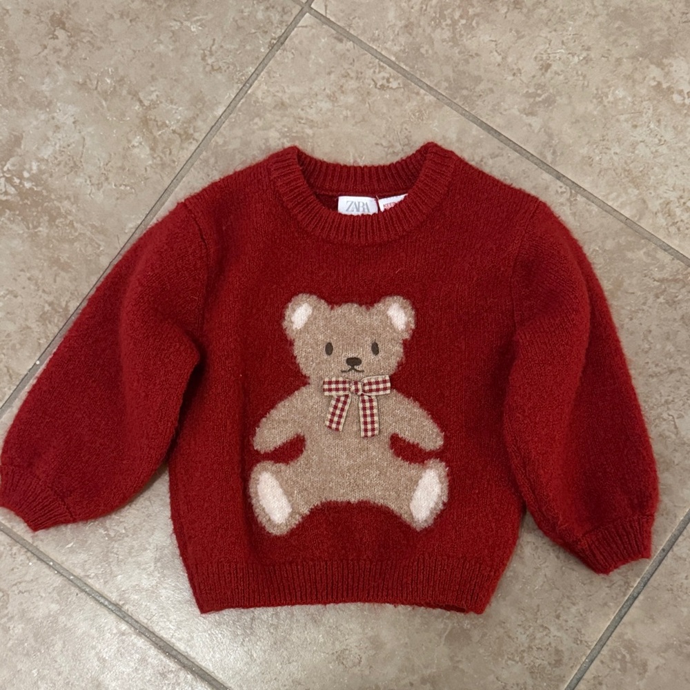 Zara Kids Red Sweater with Bear Design